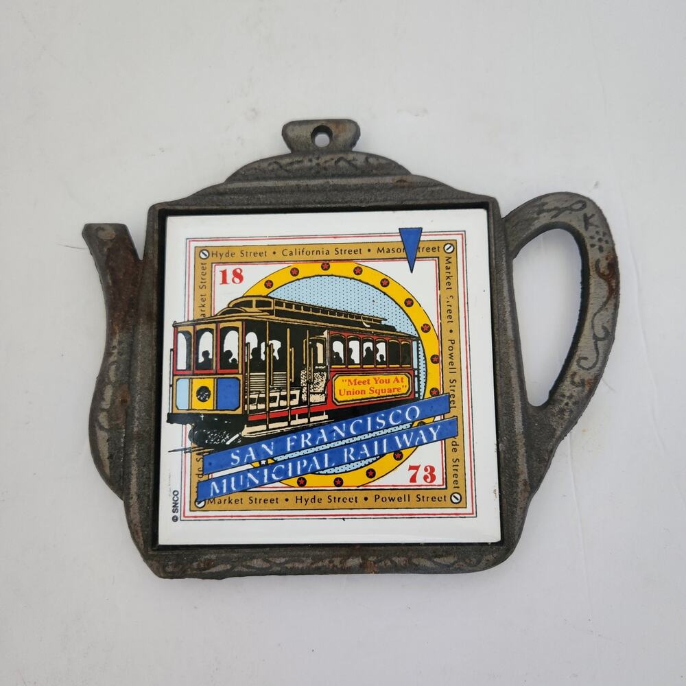 Vintage San Fransico ceramic tile, iron trivet souvenir